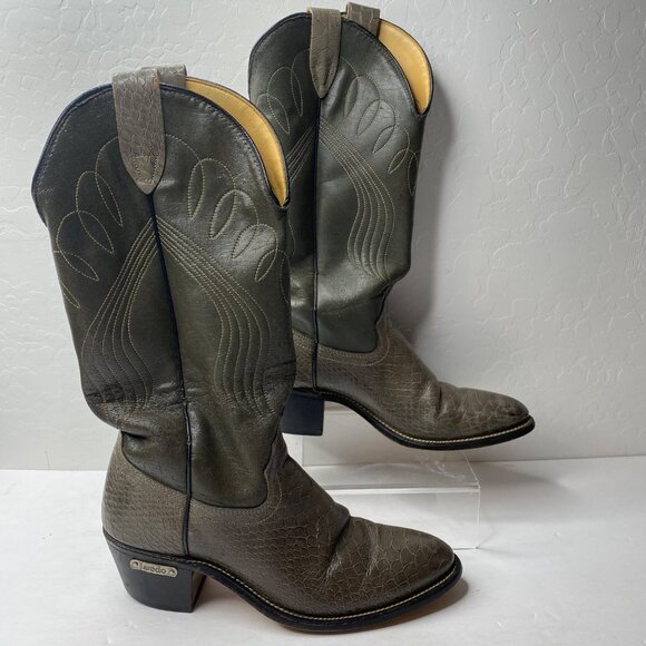 Laredo Womens Western Cowboy Brown Snakeskin Leather Boots 2" Heel Size 9 - Picture 1 of 14